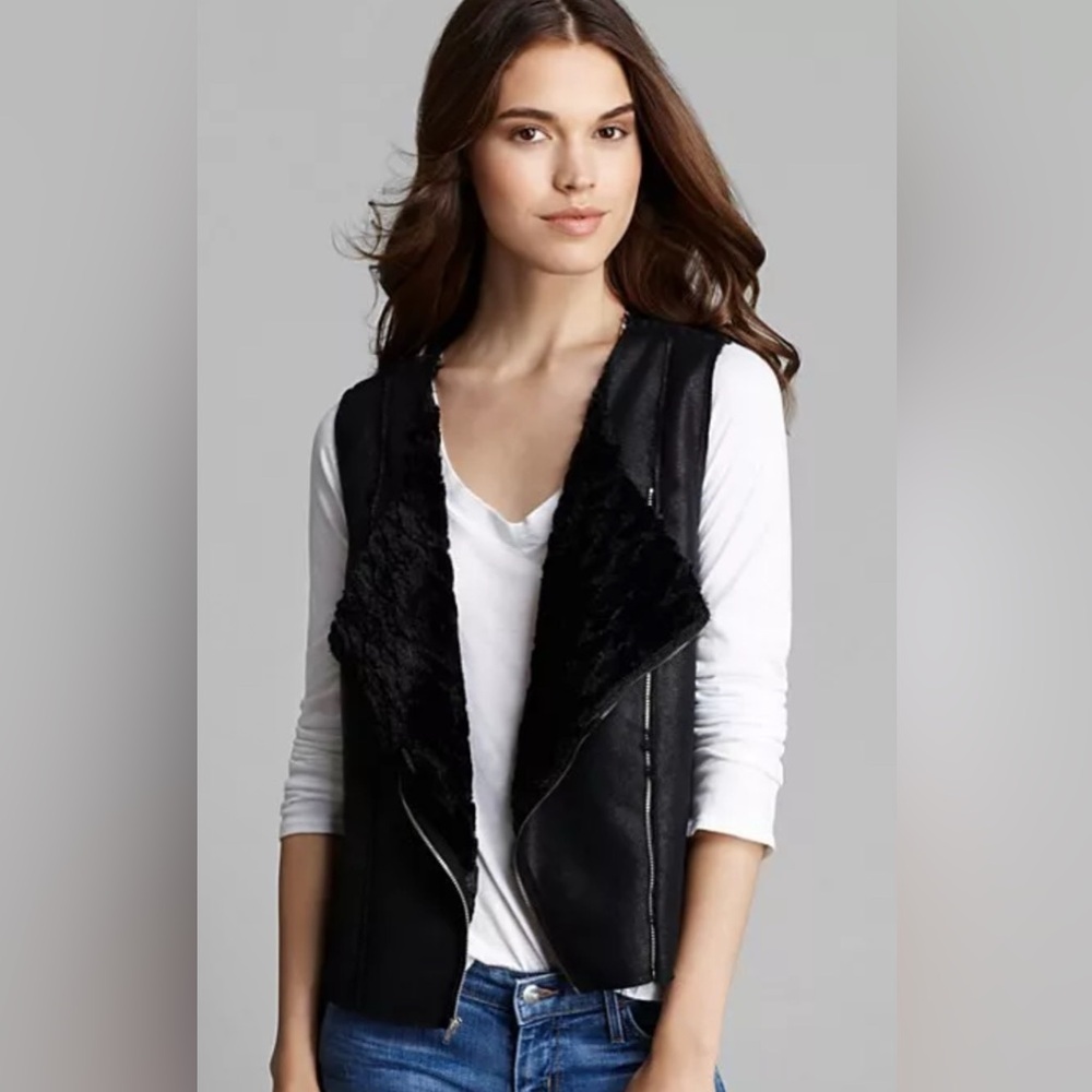 C&C California Reversible Faux-Leather Moto Vest Black S NWOT